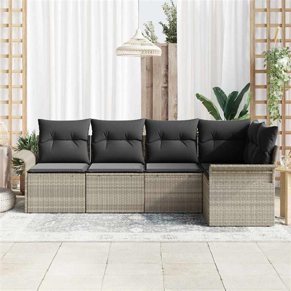 Grote foto vidaxl tuin sofa set met kussen met opslag 5 pcs lichtgrijs poly riet tuin en terras tuinmeubelen