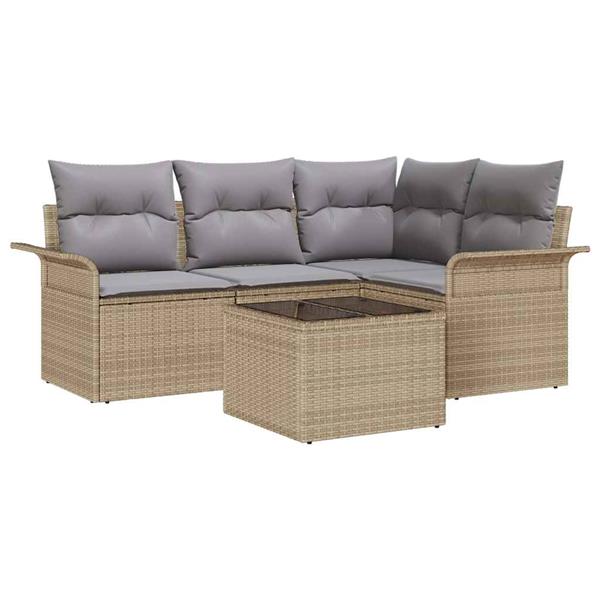 Grote foto vidaxl tuin sofa set met kussen met opslag 5 pcs beige poly riet tuin en terras tuinmeubelen
