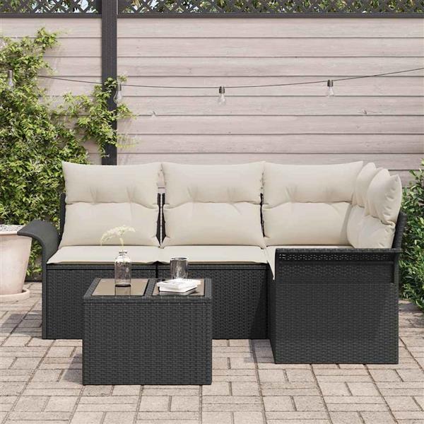 Grote foto vidaxl tuin sofa set met kussen met opslag 5 pcs zwart poly riet tuin en terras tuinmeubelen