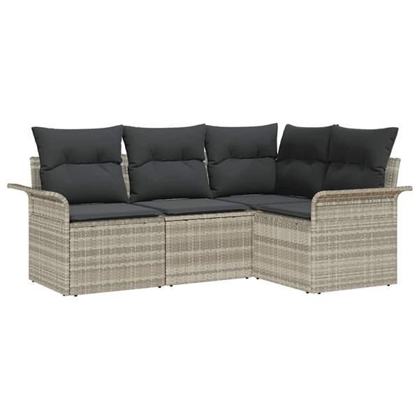 Grote foto vidaxl tuin sofa set met kussen met opslag 4 pcs lichtgrijs poly riet tuin en terras tuinmeubelen