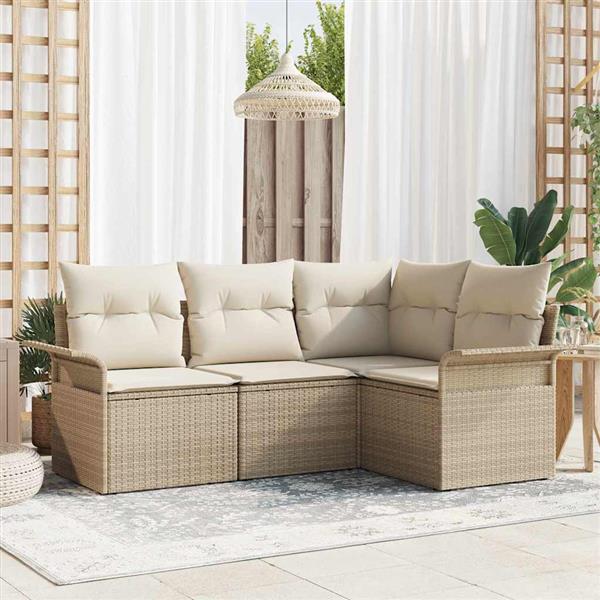 Grote foto vidaxl tuin sofa set met kussen met opslag 4 pcs beige poly riet tuin en terras tuinmeubelen
