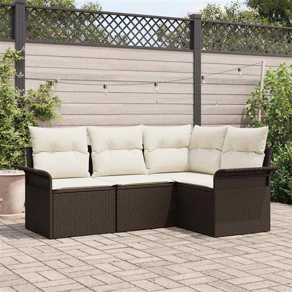 Grote foto vidaxl tuin sofa set met kussen met opslag 4 pcs bruin poly riet tuin en terras tuinmeubelen