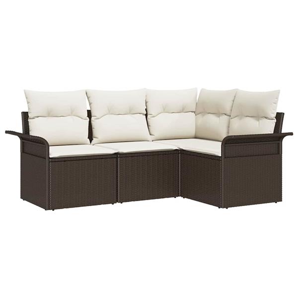 Grote foto vidaxl tuin sofa set met kussen met opslag 4 pcs bruin poly riet tuin en terras tuinmeubelen