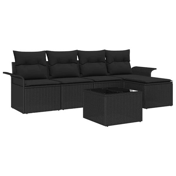 Grote foto vidaxl tuin sofa set met kussen met opslag 6 pcs zwart poly riet tuin en terras tuinmeubelen