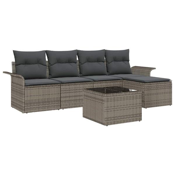 Grote foto vidaxl tuin sofa set met kussen met opslag 6 pcs grijs poly riet tuin en terras tuinmeubelen