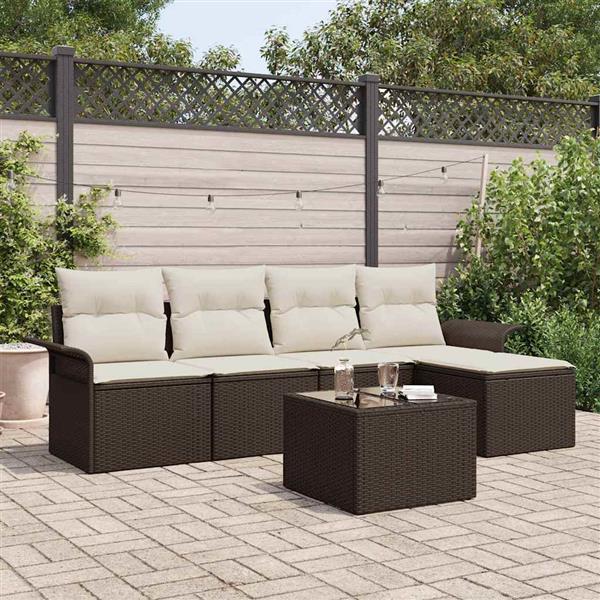Grote foto vidaxl tuin sofa set met kussen met opslag 6 pcs bruin poly riet tuin en terras tuinmeubelen