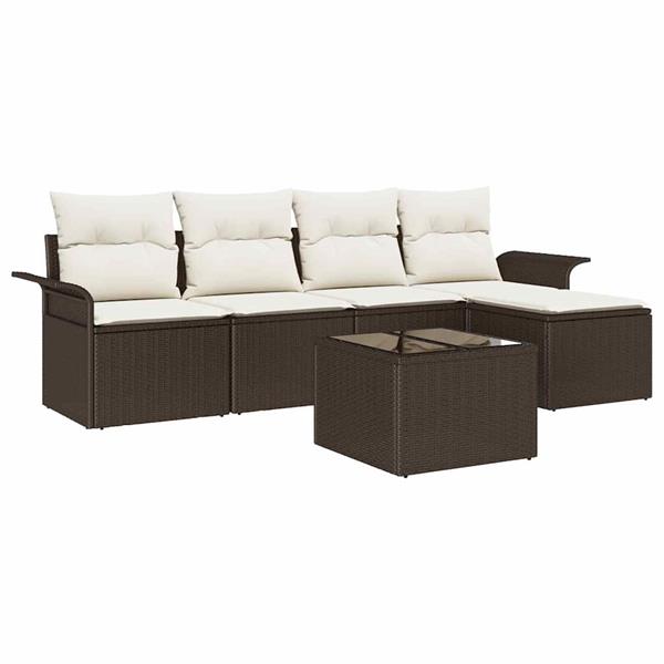 Grote foto vidaxl tuin sofa set met kussen met opslag 6 pcs bruin poly riet tuin en terras tuinmeubelen