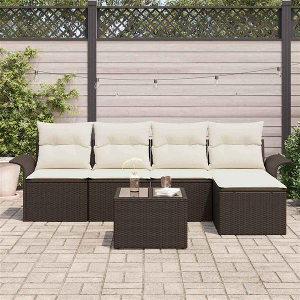 Grote foto vidaxl tuin sofa set met kussen met opslag 6 pcs bruin poly riet tuin en terras tuinmeubelen
