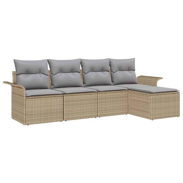 Grote foto vidaxl tuin sofa set met kussen met opslag 5 pcs beige poly riet tuin en terras tuinmeubelen