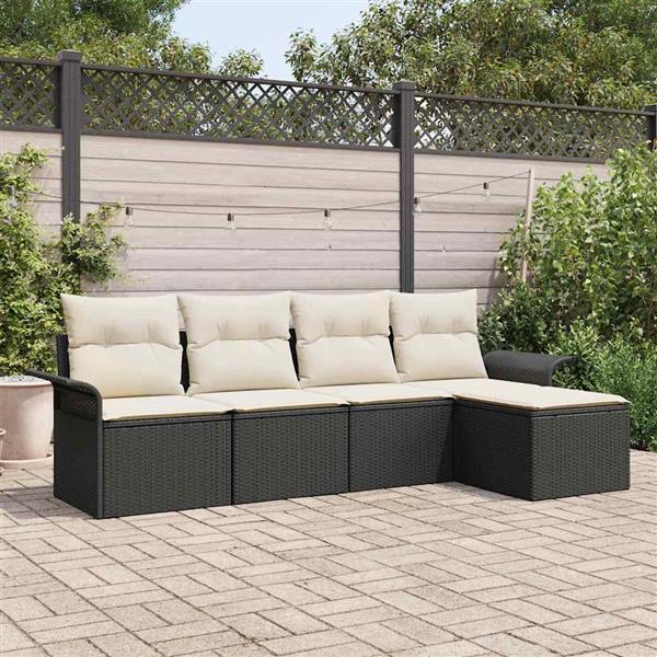 Grote foto vidaxl tuin sofa set met kussen met opslag 5 pcs zwart poly riet tuin en terras tuinmeubelen