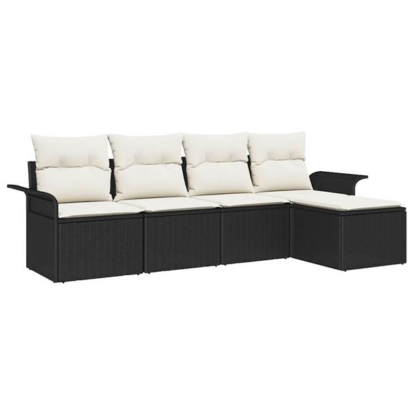 Grote foto vidaxl tuin sofa set met kussen met opslag 5 pcs zwart poly riet tuin en terras tuinmeubelen