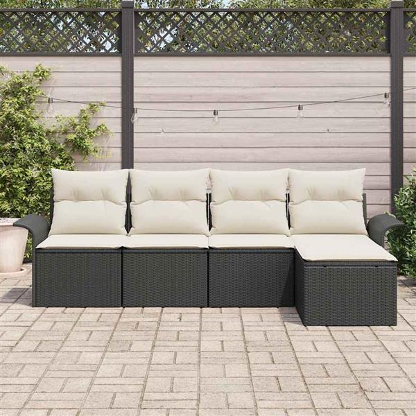 Grote foto vidaxl tuin sofa set met kussen met opslag 5 pcs zwart poly riet tuin en terras tuinmeubelen