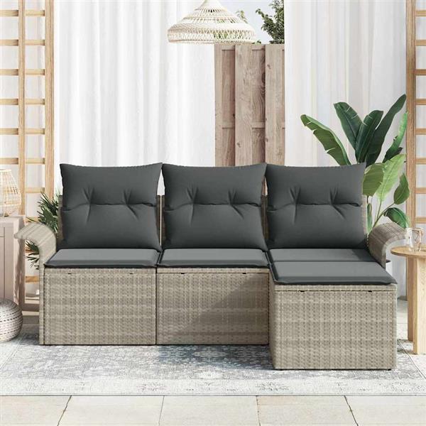 Grote foto vidaxl tuin sofa set met kussen met opslag 4 pcs lichtgrijs poly riet tuin en terras tuinmeubelen