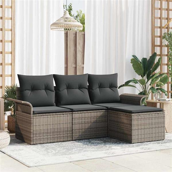 Grote foto vidaxl tuin sofa set met kussen met opslag 4 pcs grijs poly riet tuin en terras tuinmeubelen
