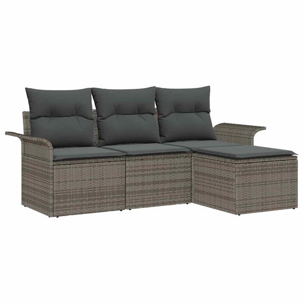 Grote foto vidaxl tuin sofa set met kussen met opslag 4 pcs grijs poly riet tuin en terras tuinmeubelen