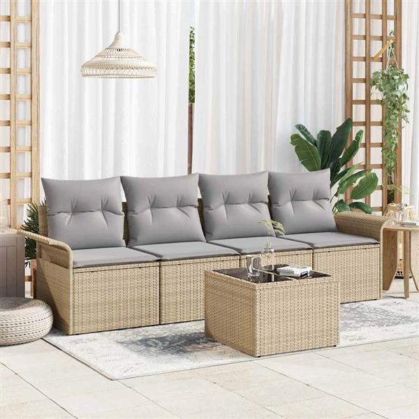Grote foto vidaxl tuin sofa set met kussen 5 pcs beige grijs 55 x 55 x 37 cm tuin en terras tuinmeubelen