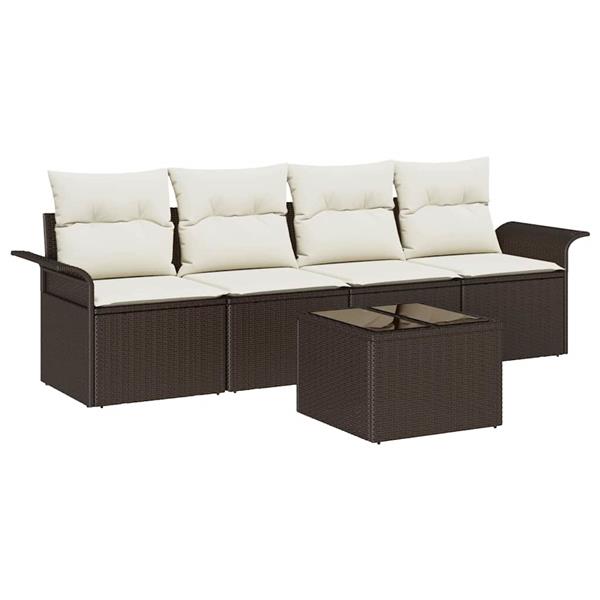 Grote foto vidaxl tuin sofa set met kussen 5 pcs bruin cr me 55 x 55 x 37 cm tuin en terras tuinmeubelen