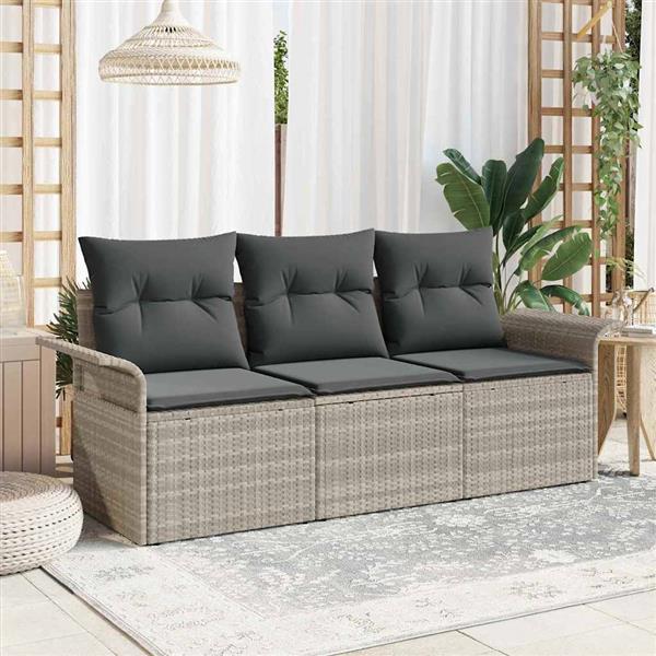 Grote foto vidaxl tuin sofa set met kussen met opslag 3 pcs lichtgrijs poly riet tuin en terras tuinmeubelen