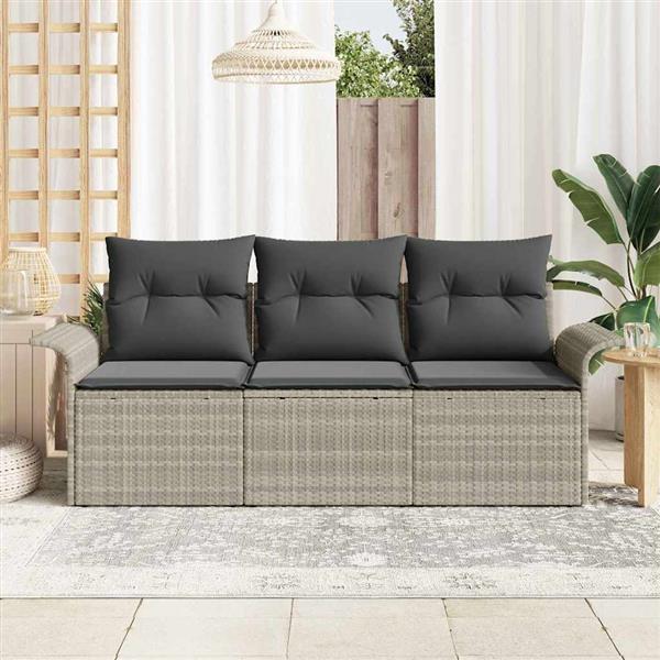 Grote foto vidaxl tuin sofa set met kussen met opslag 3 pcs lichtgrijs poly riet tuin en terras tuinmeubelen