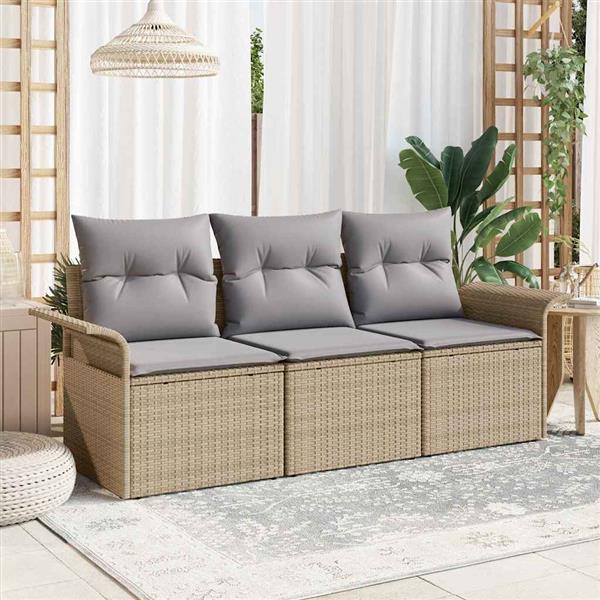 Grote foto vidaxl tuin sofa set met kussen met opslag 3 pcs beige poly riet tuin en terras tuinmeubelen