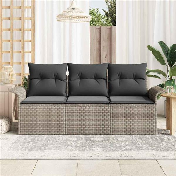 Grote foto vidaxl tuin sofa set met kussen met opslag 3 pcs grijs poly riet tuin en terras tuinmeubelen