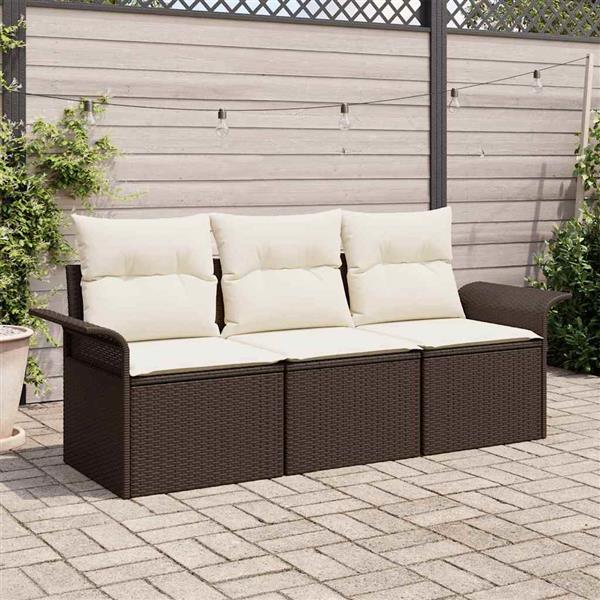 Grote foto vidaxl tuin sofa set met kussen met opslag 3 pcs bruin poly riet tuin en terras tuinmeubelen