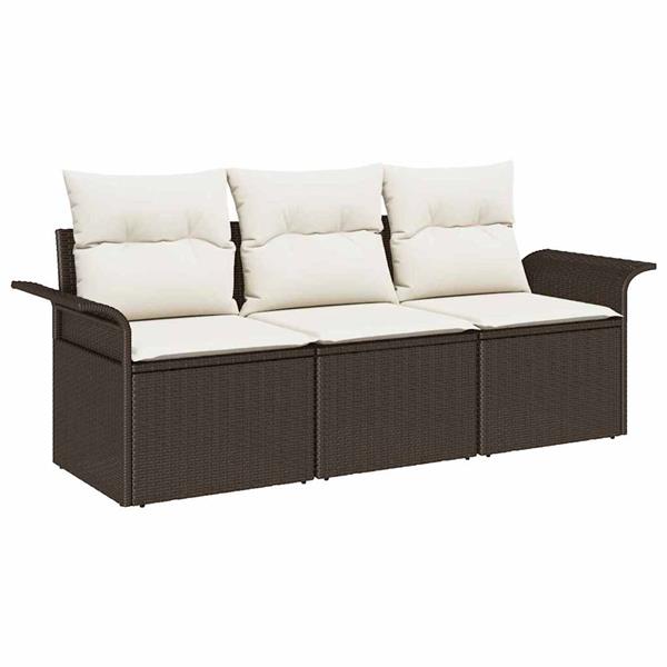 Grote foto vidaxl tuin sofa set met kussen met opslag 3 pcs bruin poly riet tuin en terras tuinmeubelen