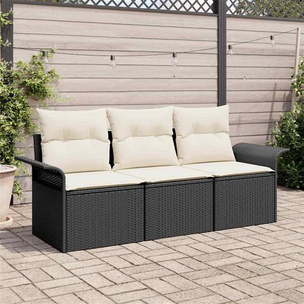 Grote foto vidaxl tuin sofa set met kussen met opslag 3 pcs zwart poly riet tuin en terras tuinmeubelen
