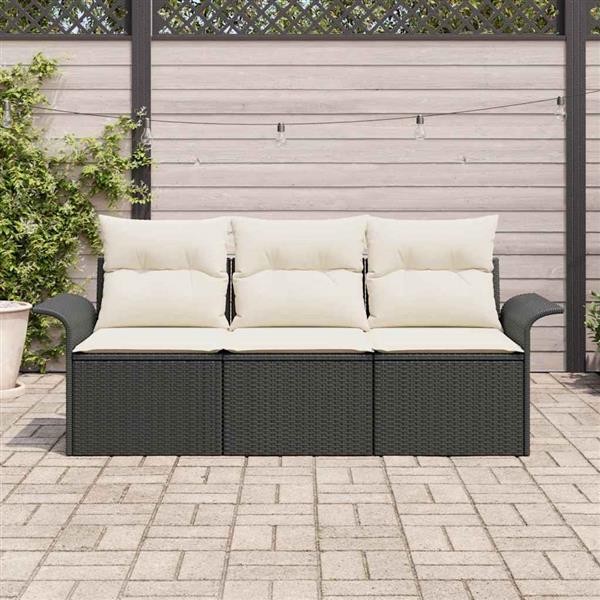 Grote foto vidaxl tuin sofa set met kussen met opslag 3 pcs zwart poly riet tuin en terras tuinmeubelen