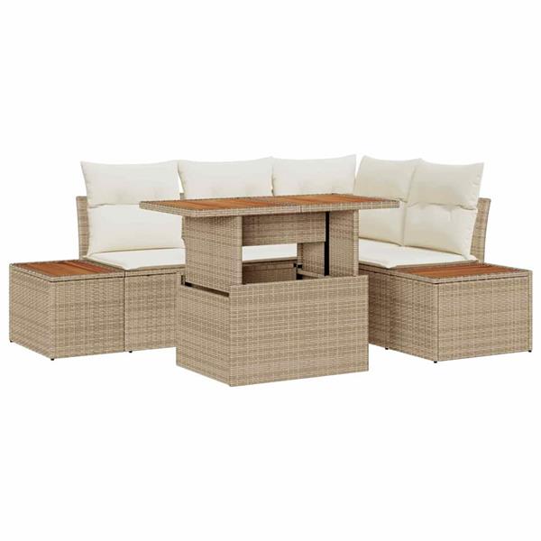 Grote foto vidaxl tuin eetset met kussen 5 pcs beige cr me 100 x 55 x 73 cm tuin en terras tuinmeubelen