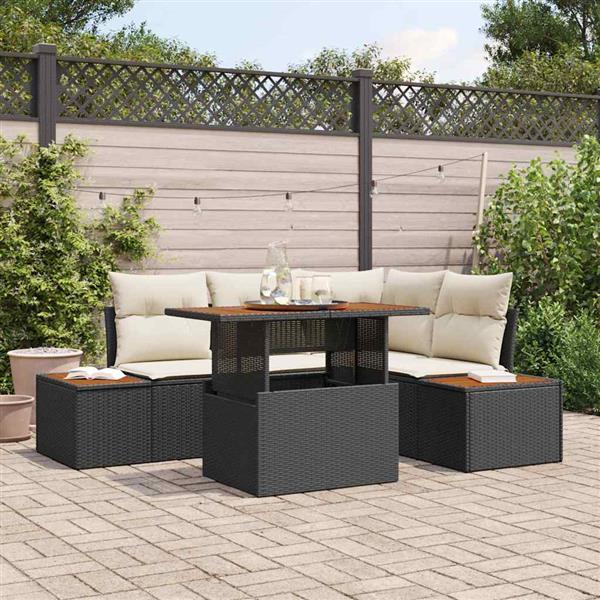 Grote foto vidaxl tuin eetset met kussen 5 pcs zwart cr me 100 x 55 x 73 cm tuin en terras tuinmeubelen