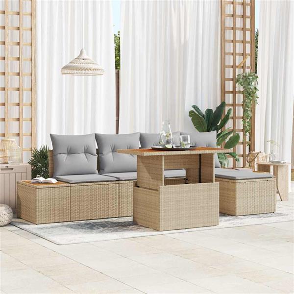 Grote foto vidaxl tuin eetset met kussen 6 pcs beige grijs tuin en terras tuinmeubelen
