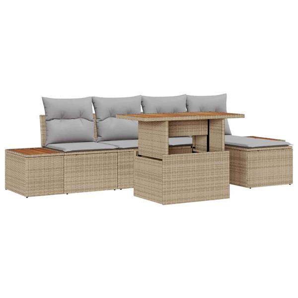 Grote foto vidaxl tuin eetset met kussen 6 pcs beige grijs tuin en terras tuinmeubelen