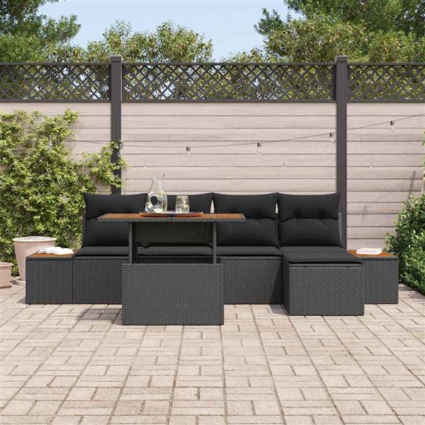 Grote foto vidaxl tuin eetset met kussen 6 pcs zwart bruin tuin en terras tuinmeubelen
