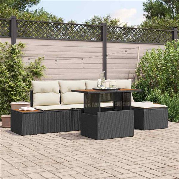 Grote foto vidaxl tuin eetset met kussen 6 pcs beige grijs tuin en terras tuinmeubelen