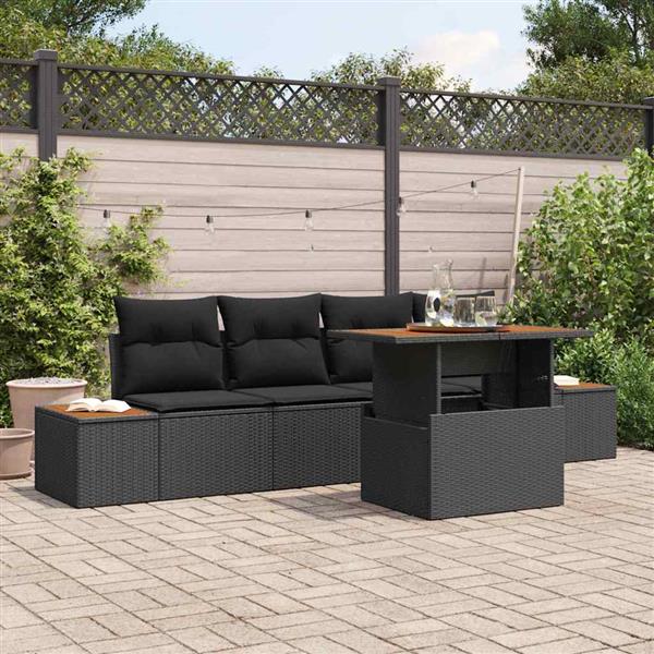 Grote foto vidaxl tuin eetset met kussen 5 pcs zwart bruin 100 x 55 x 73 cm tuin en terras tuinmeubelen
