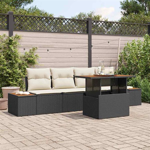 Grote foto vidaxl tuin eetset met kussen 5 pcs zwart beige 100 x 55 x 73 cm tuin en terras tuinmeubelen