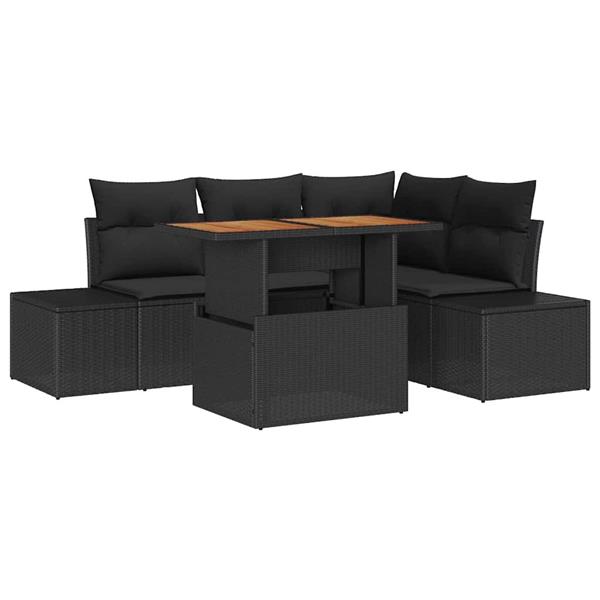 Grote foto vidaxl tuin sofa set met kussen 5 pcs zwart bruin 100 x 55 x 73 cm tuin en terras tuinmeubelen