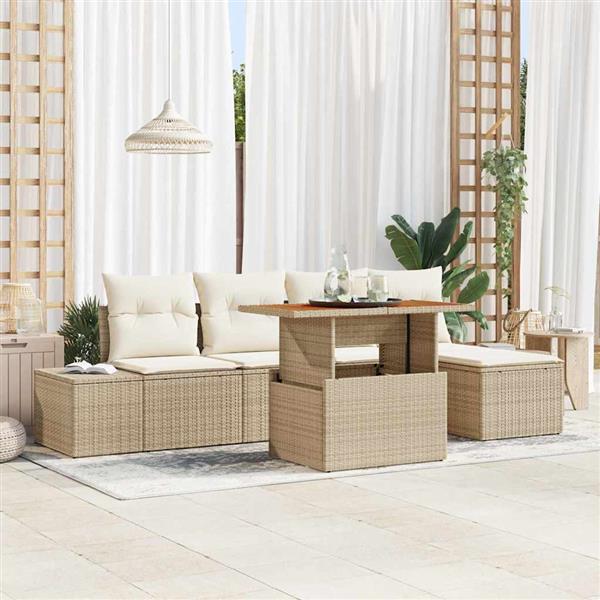 Grote foto vidaxl tuin eetset met kussen 6 pcs beige cr me tuin en terras tuinmeubelen
