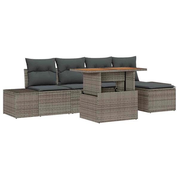 Grote foto vidaxl tuin eetset met kussen 6 pcs grijs bruin tuin en terras tuinmeubelen
