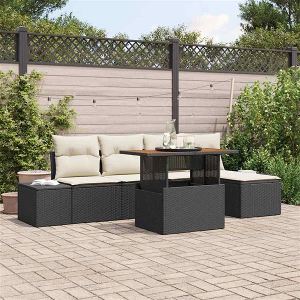 Grote foto vidaxl tuin eetset met kussen 6 pcs zwart cr me tuin en terras tuinmeubelen