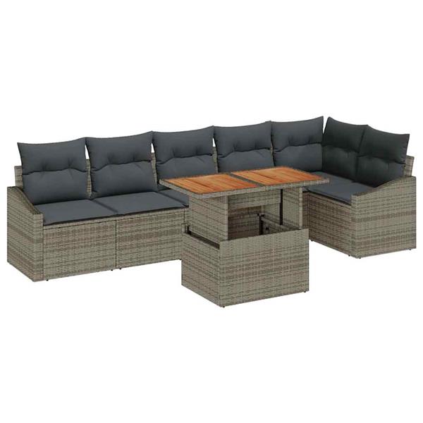 Grote foto vidaxl tuin eetset met kussen handmatig grijs bruin 100 x 55 x 73 cm tuin en terras tuinmeubelen