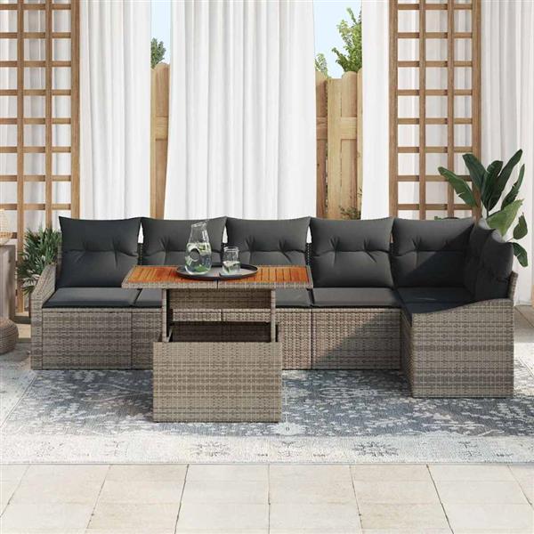 Grote foto vidaxl tuin eetset met kussen handmatig grijs bruin 100 x 55 x 73 cm tuin en terras tuinmeubelen