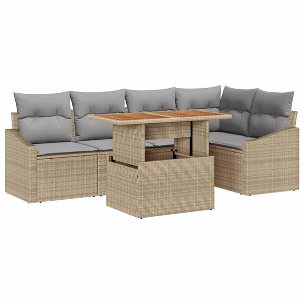 Grote foto vidaxl tuin eetset met kussen handmatig beige grijs 100 x 55 x 73 cm tuin en terras tuinmeubelen
