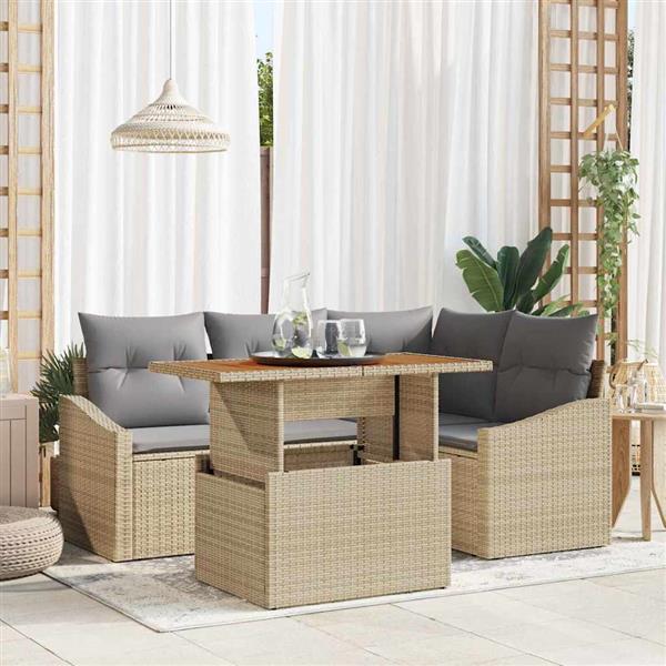 Grote foto vidaxl tuin eetset met kussen met kussen beige grijs 100 x 55 x 73 cm tuin en terras tuinmeubelen
