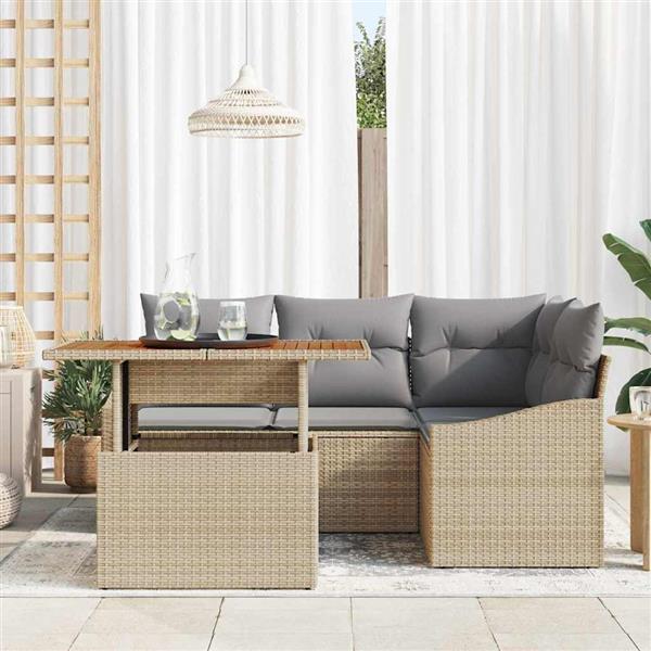 Grote foto vidaxl tuin eetset met kussen met kussen beige grijs 100 x 55 x 73 cm tuin en terras tuinmeubelen