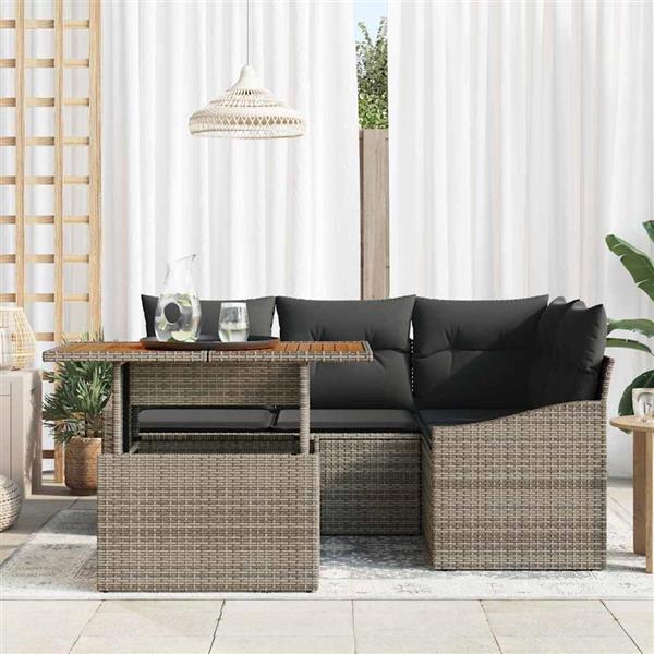Grote foto vidaxl tuin eetset met kussen met kussen grijs bruin 100 x 55 x 73 cm tuin en terras tuinmeubelen