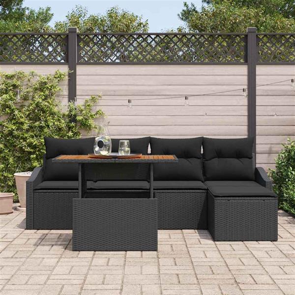 Grote foto vidaxl tuin eetset zwart bruin poly rattan staal massief acaciahout tuin en terras tuinmeubelen