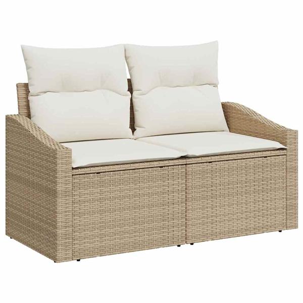 Grote foto vidaxl tuin sofa set met kussen 5 pcs beige poly riet tuin en terras tuinmeubelen