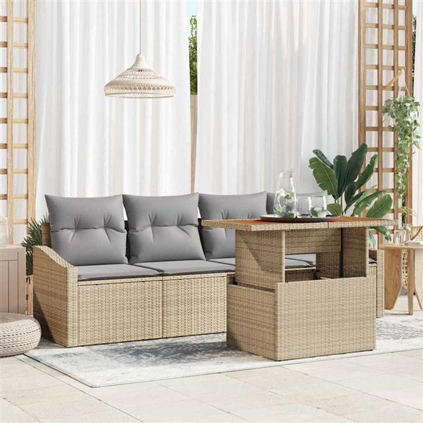 Grote foto vidaxl tuin sofa set met kussen 5 pcs beige poly riet tuin en terras tuinmeubelen